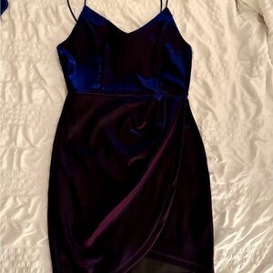 Blue and Purple Metallic Satin Dress